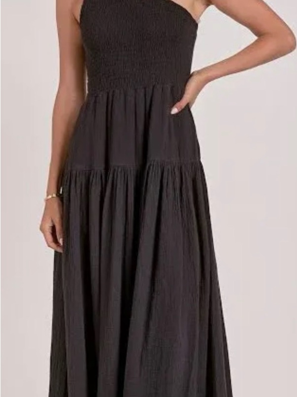 Elan Black Strapless Smocked Maxi Dress
